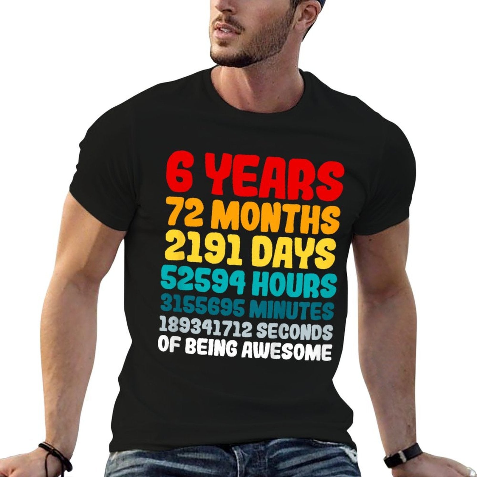 Kids How Many Years, Month, Days, Minutes And Seconds Is 6 Years  Rolled Sleeves T-Shirt