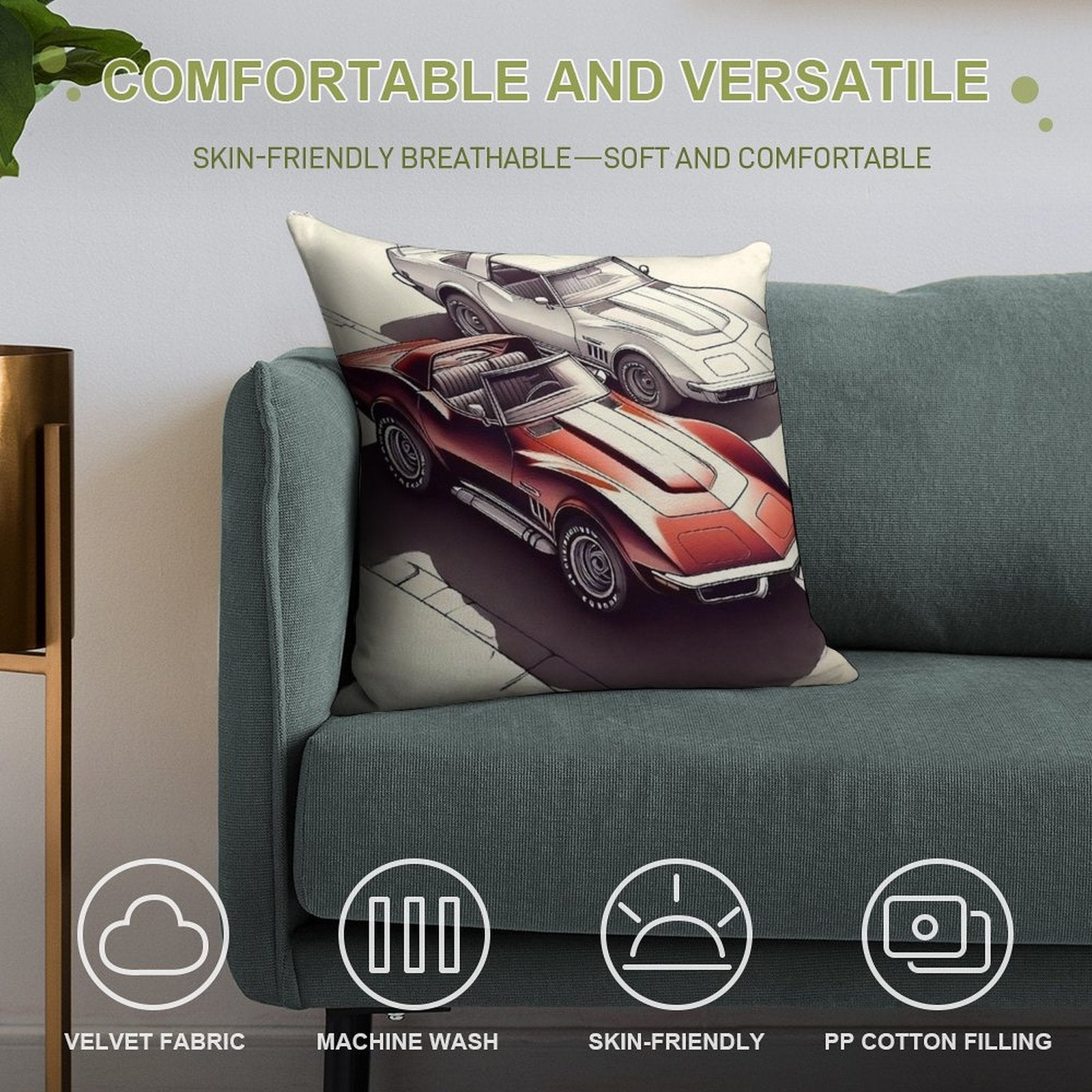 Classic Cruisers A Tale of Two Corvettes Soft Warmth Comfort Throw Pillow