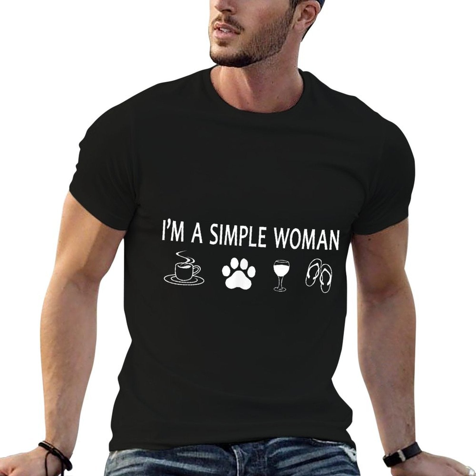 Cute Im A Simple Woman Coffee Dog Paw Wine And Flip Flops  Stretchy T-Shirt