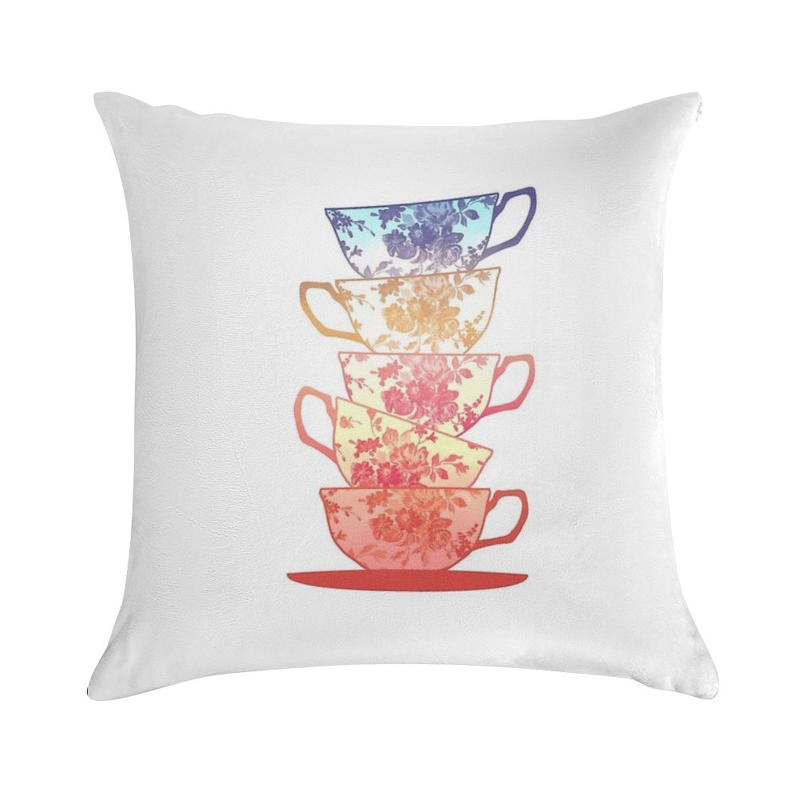 Stack of Cute Vintage Retro Teacups Soft Gift Ready Throw Pillow