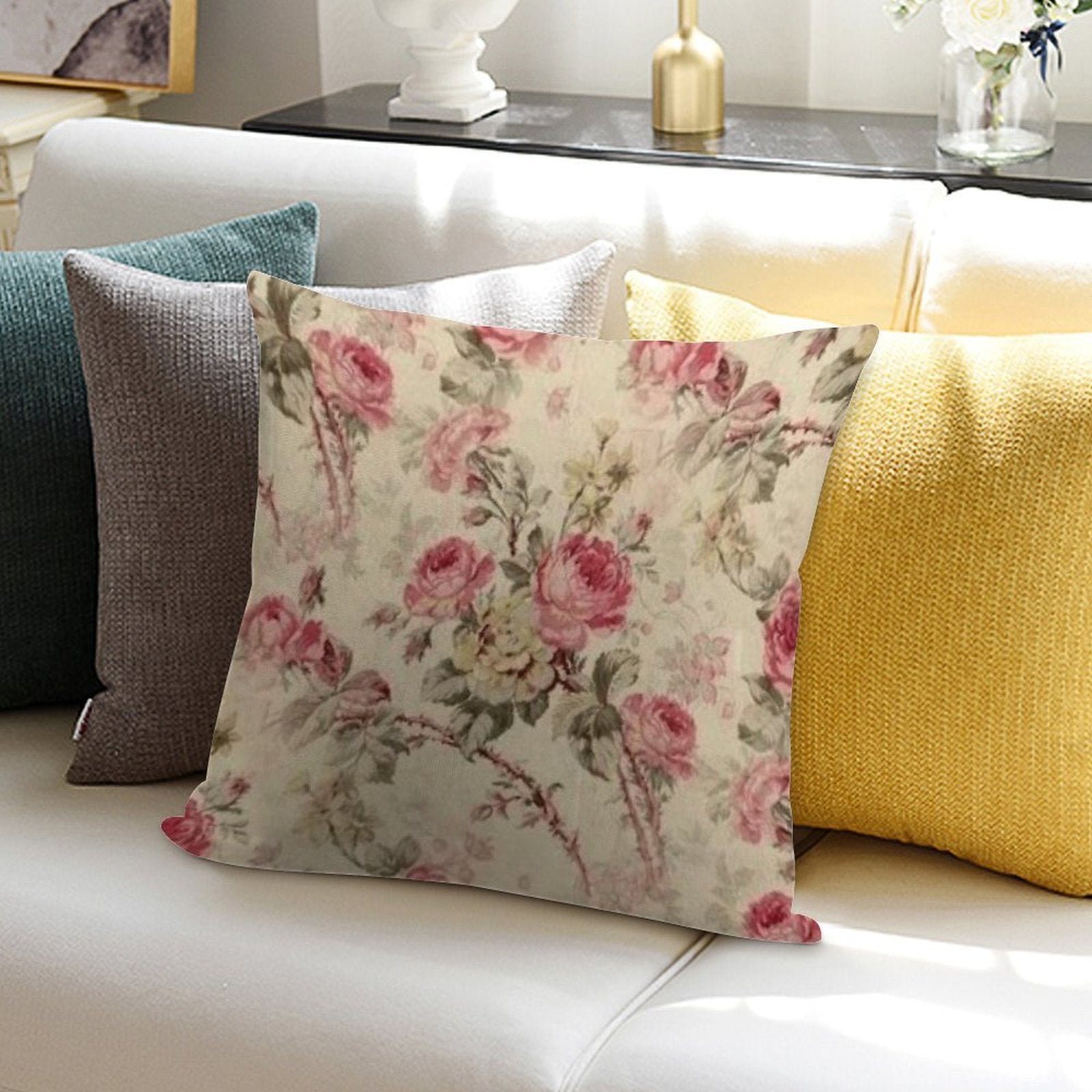 Vintage Roses Floral Print Soft Shrink-Resistant Throw Pillow