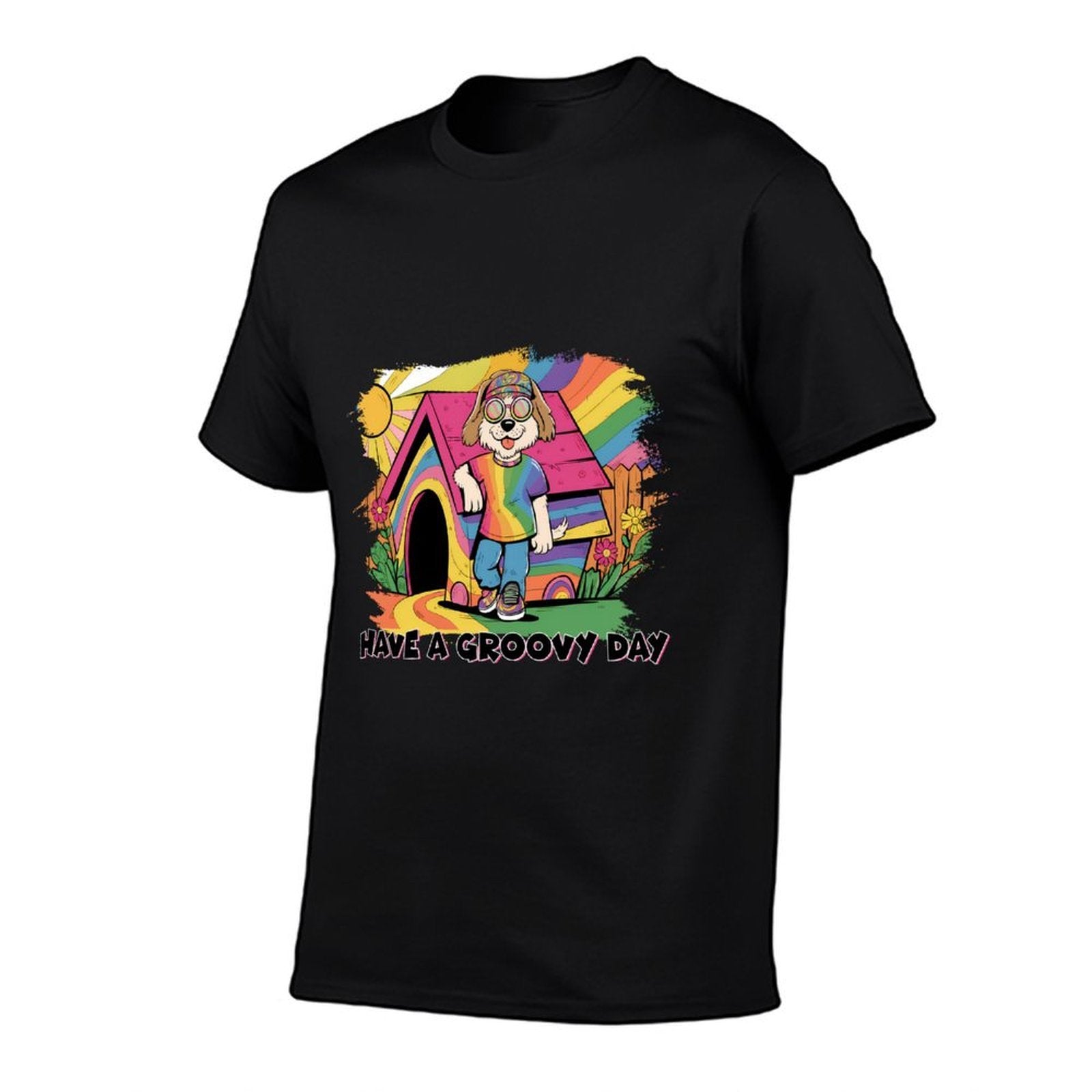 Groovy Day Dog Rainbow House Peaceful Summer Graphic Sweatshirt  Lightweight T-Shirt