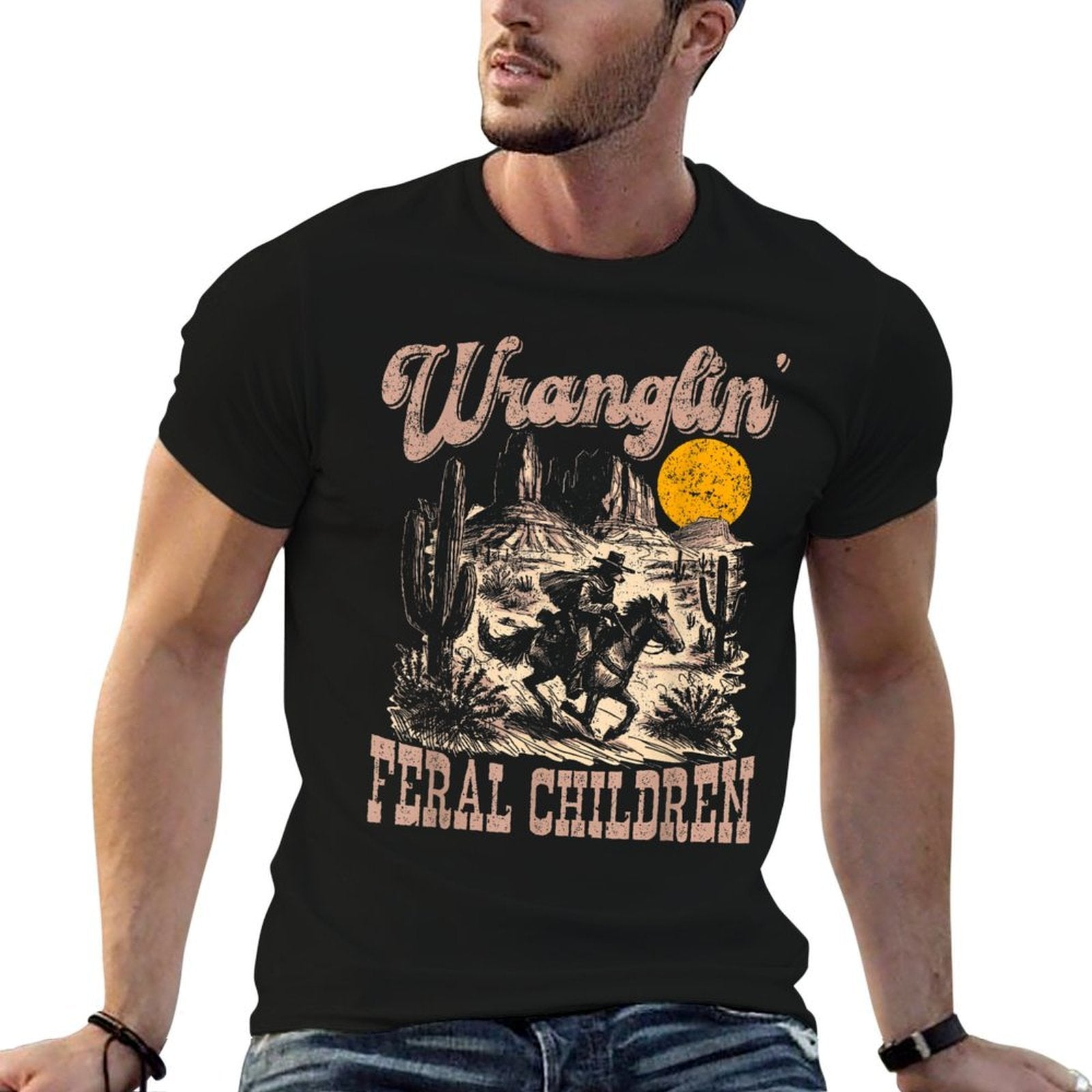 Retro Wranglin&#39; Feral Children Raccoon 90s Western  Versatile T-Shirt