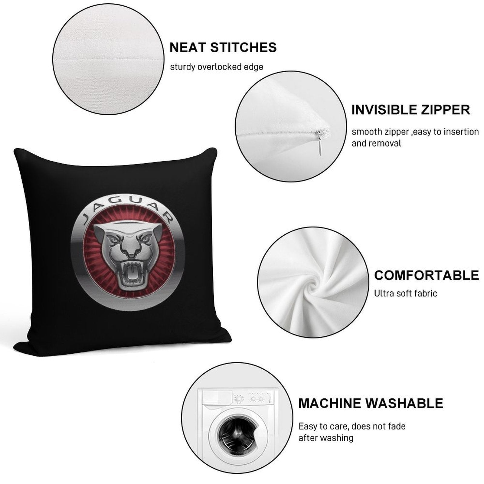 Jaguar Cars Soft Fade-Resistant Throw Pillow