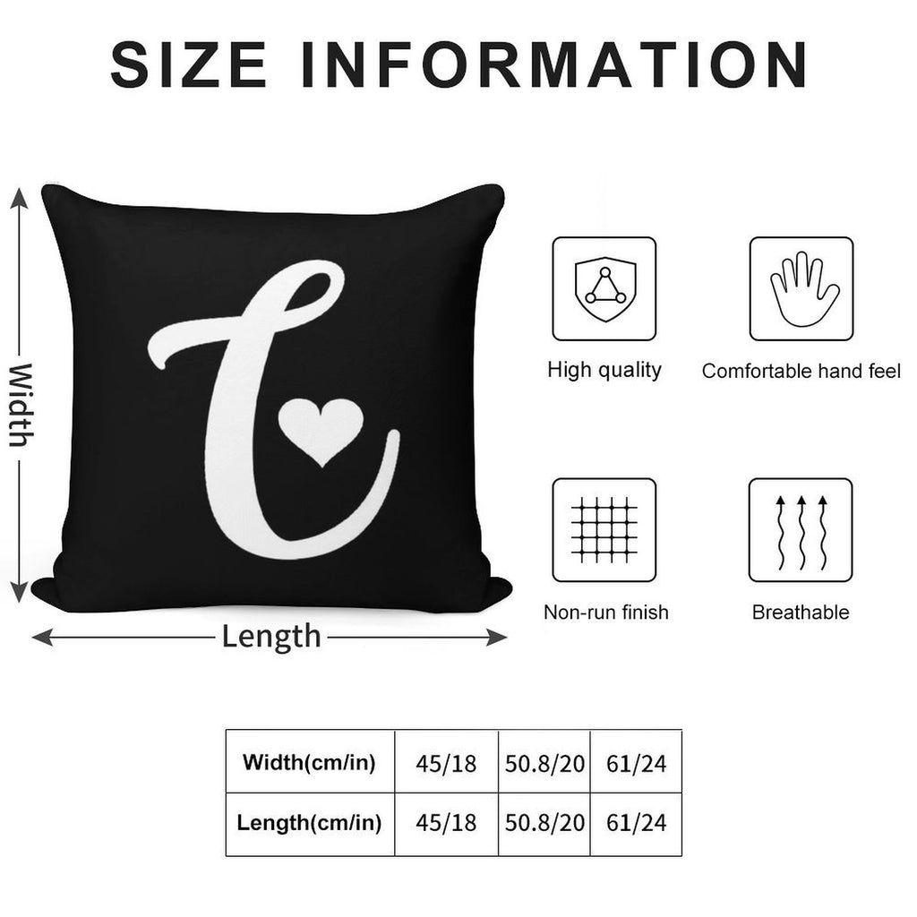 White And Black Letter C Initial Name Minimalist Heart Monogram Graphic Cute Shaped Cool Design on Black Background Soft Hidden Zipper Throw Pillow