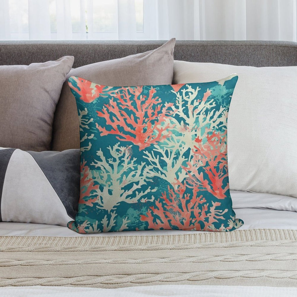 Teal Coral Reef Pattern Soft Multiple Sizes Throw Pillow