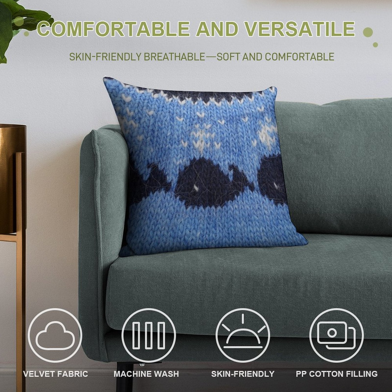 Icelandic Sweater Pattern - Whales Soft Home Decor Throw Pillow