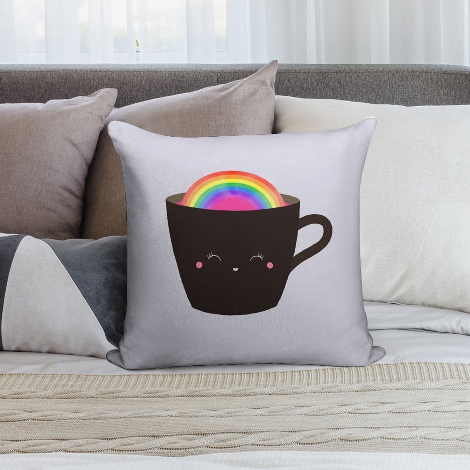 Rainbow in My Cup Soft Warmth Comfort Throw Pillow
