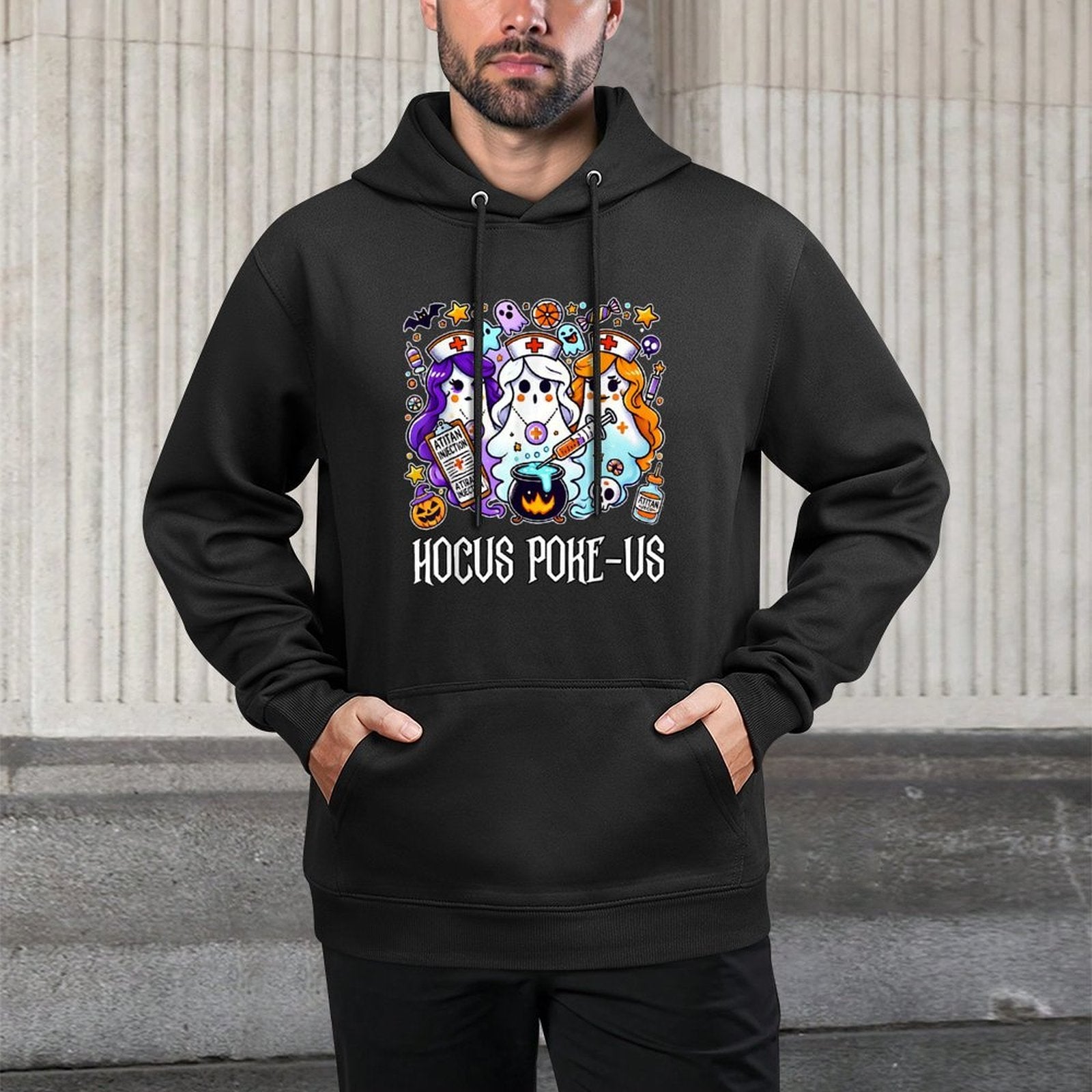 Funny Witches Nurse Spooky Nurse Witch Halloween Nursing Pun Customizable Surface Hoodie