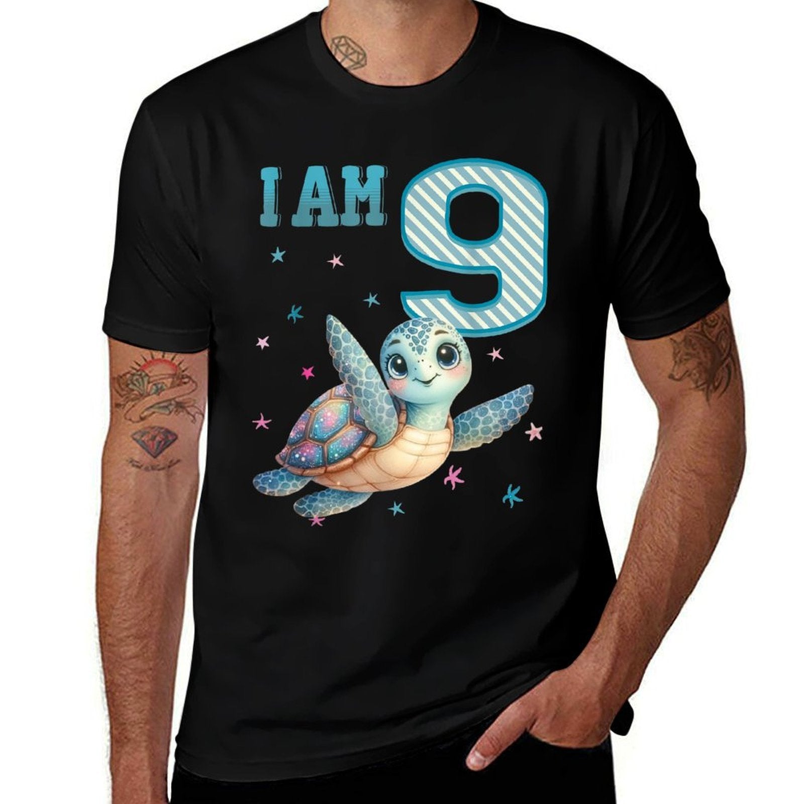 Kids 9 Year Old 9th Birthday Sea Turtles Boy Girl Turtle  Moisture-wicking T-Shirt