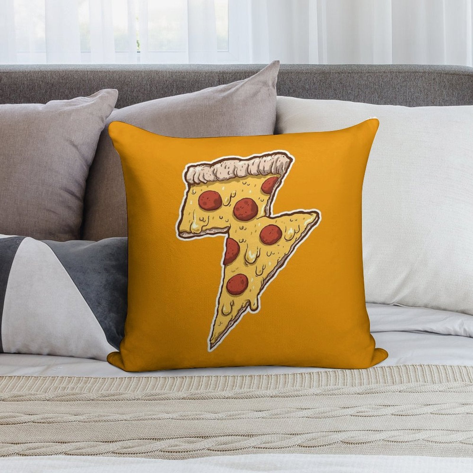 Thunder Cheesy Pizza Soft Durable Construction Throw Pillow