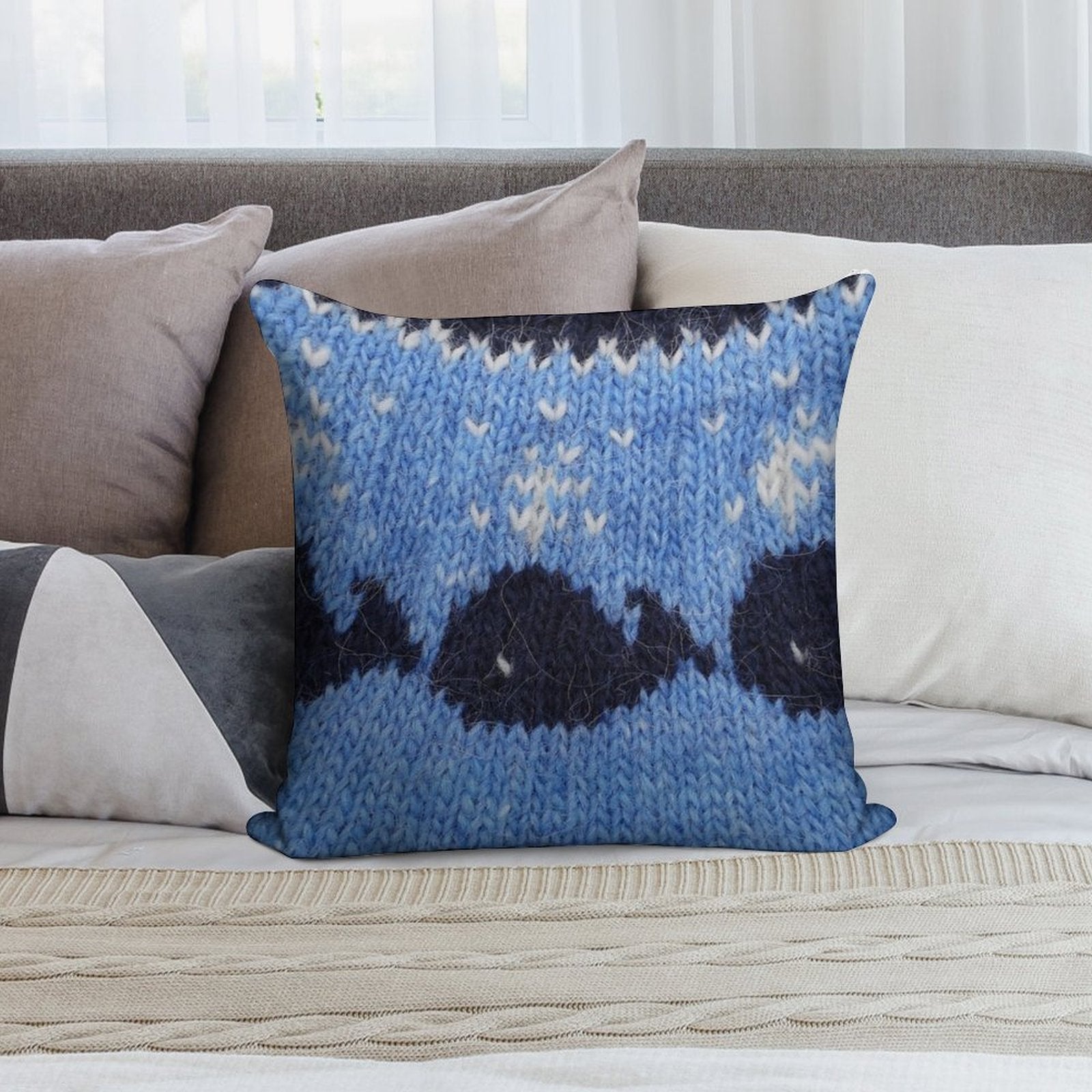 Icelandic Sweater Pattern - Whales Soft Home Decor Throw Pillow