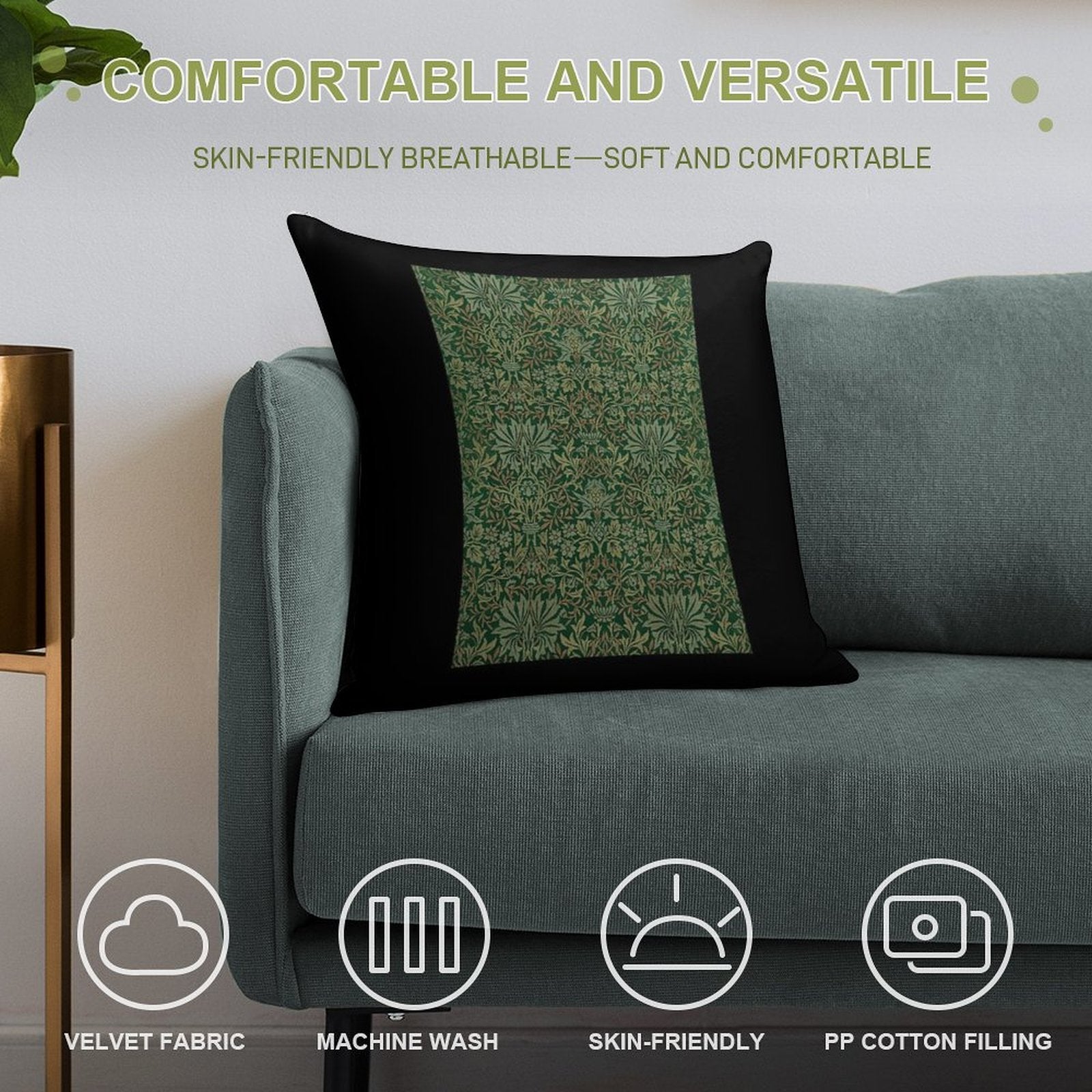 Flower Garden by William Morris (1834-1896) Classic . Soft Reinforced Edging Throw Pillow