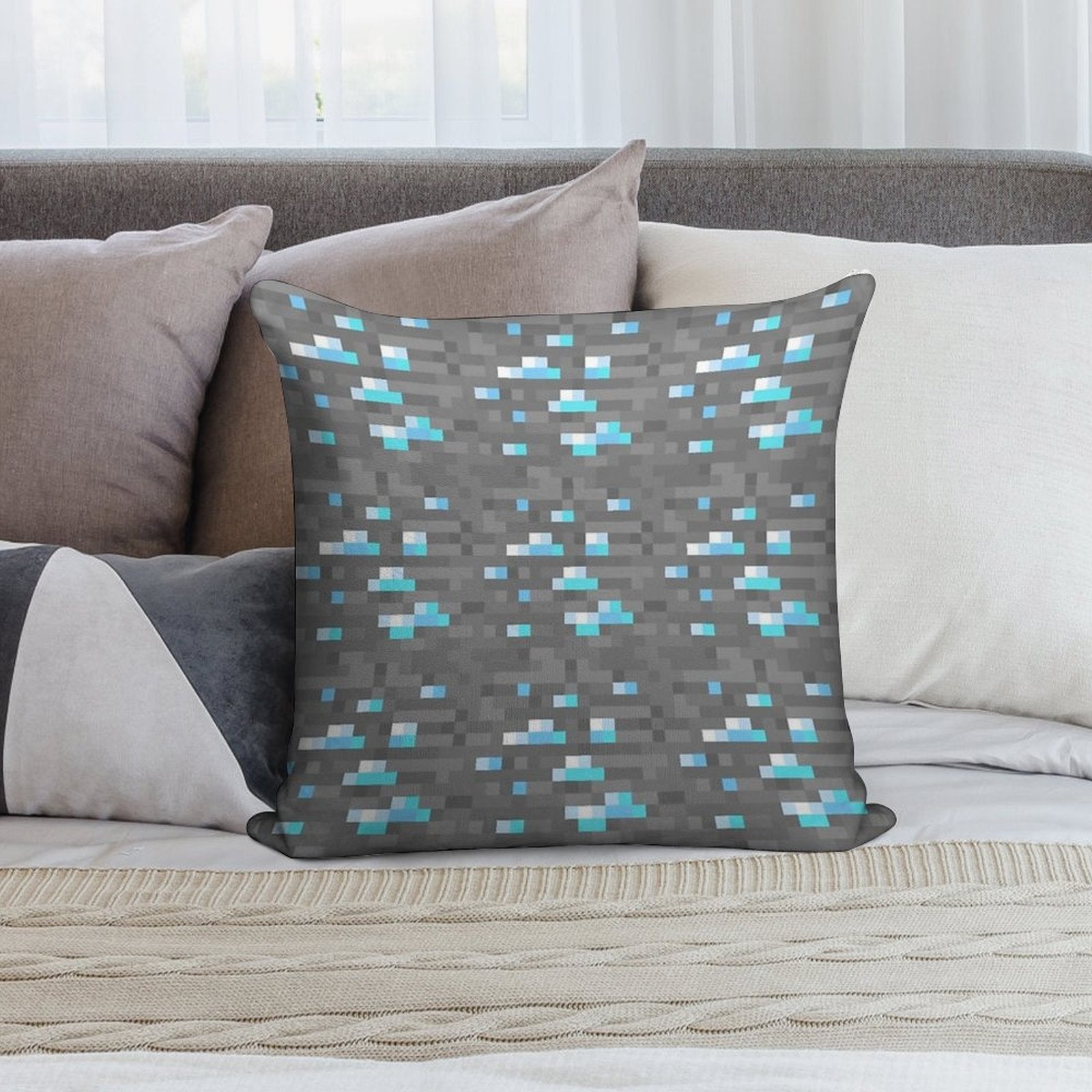 Minecraft Diamond Block Funny Meme Pixel Art Soft Bedroom Essential Throw Pillow