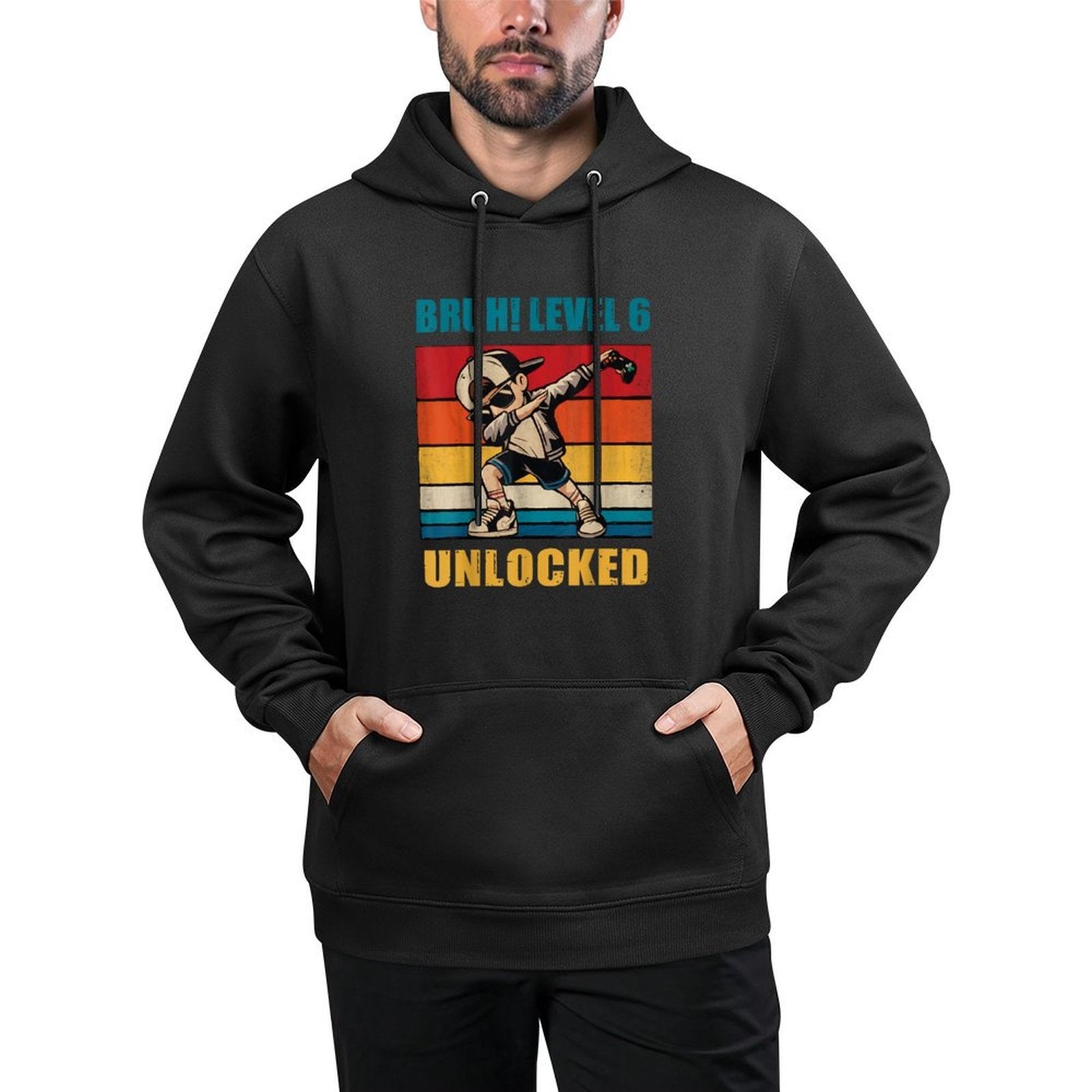 6 Year Old Birthday Bruh Level 6 Unlocked Dabbing Gamer Colorfast Hoodie