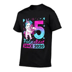 5 Year Old Unicorn Gifts For Girls 5th Birthday Girl Party  Rolled Sleeves T-Shirt