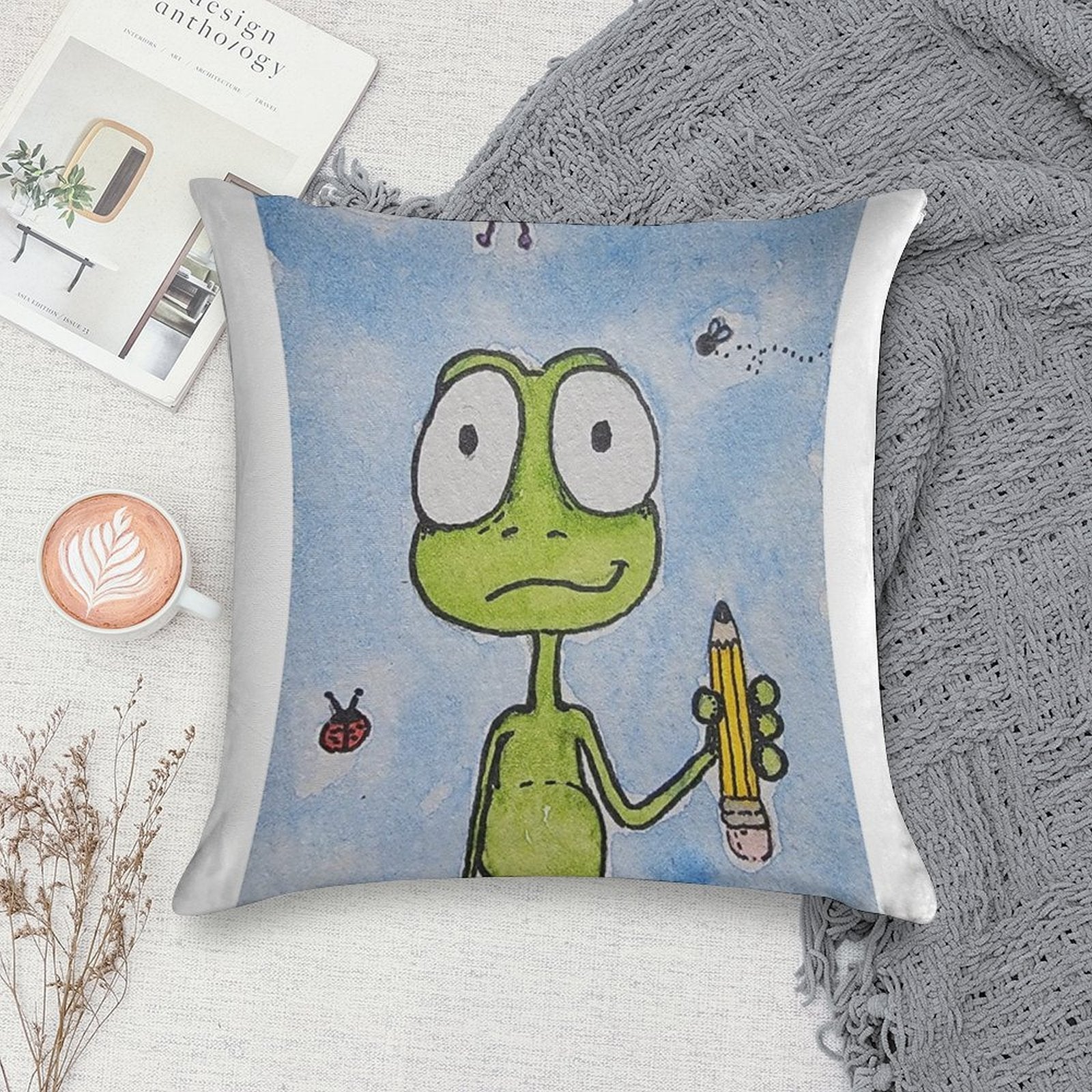 Puddles The Frog Ready for School Soft Reinforced Edging Throw Pillow