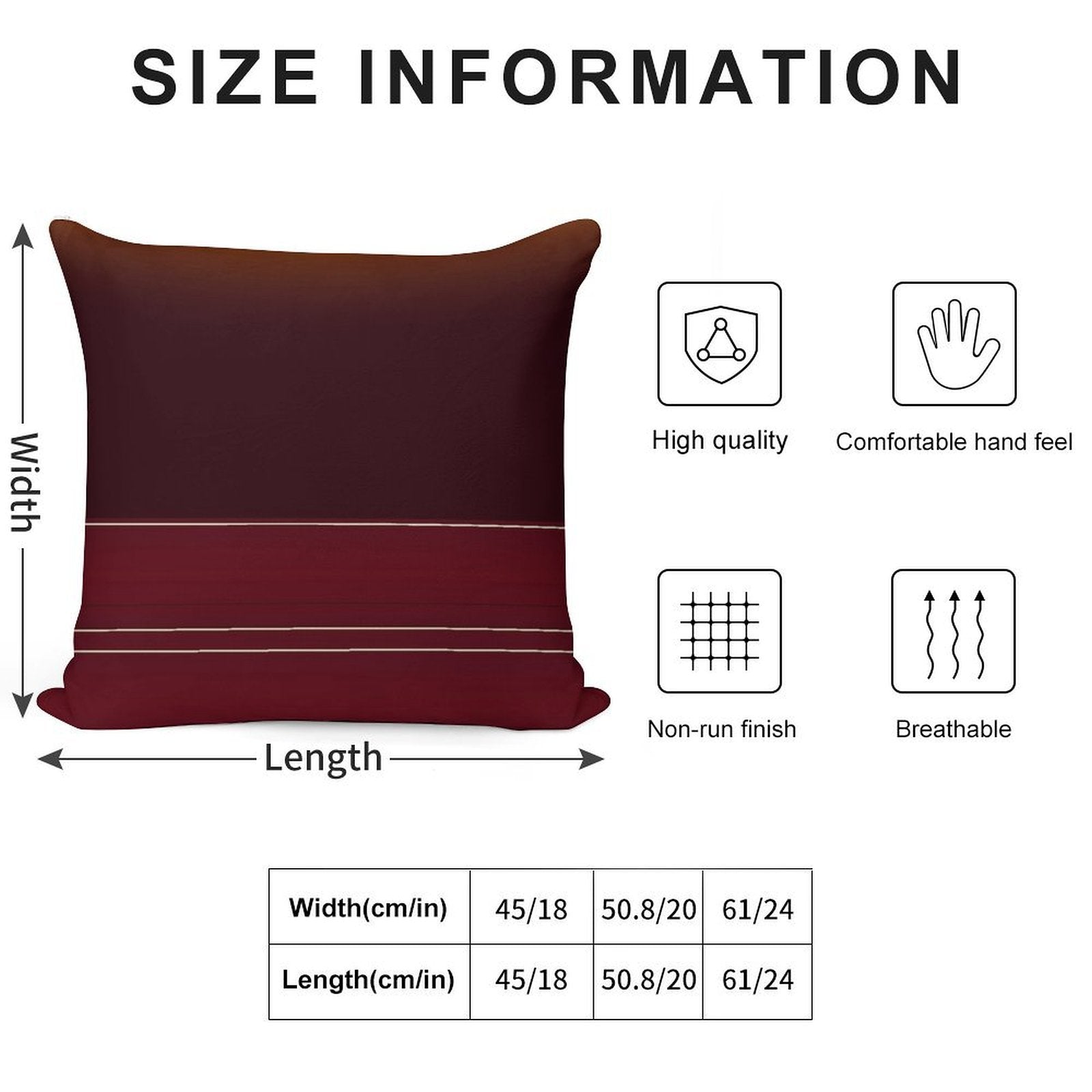 Rich Burgundy Ombre Wine with Gold Stripes Soft Reinforced Edging Throw Pillow