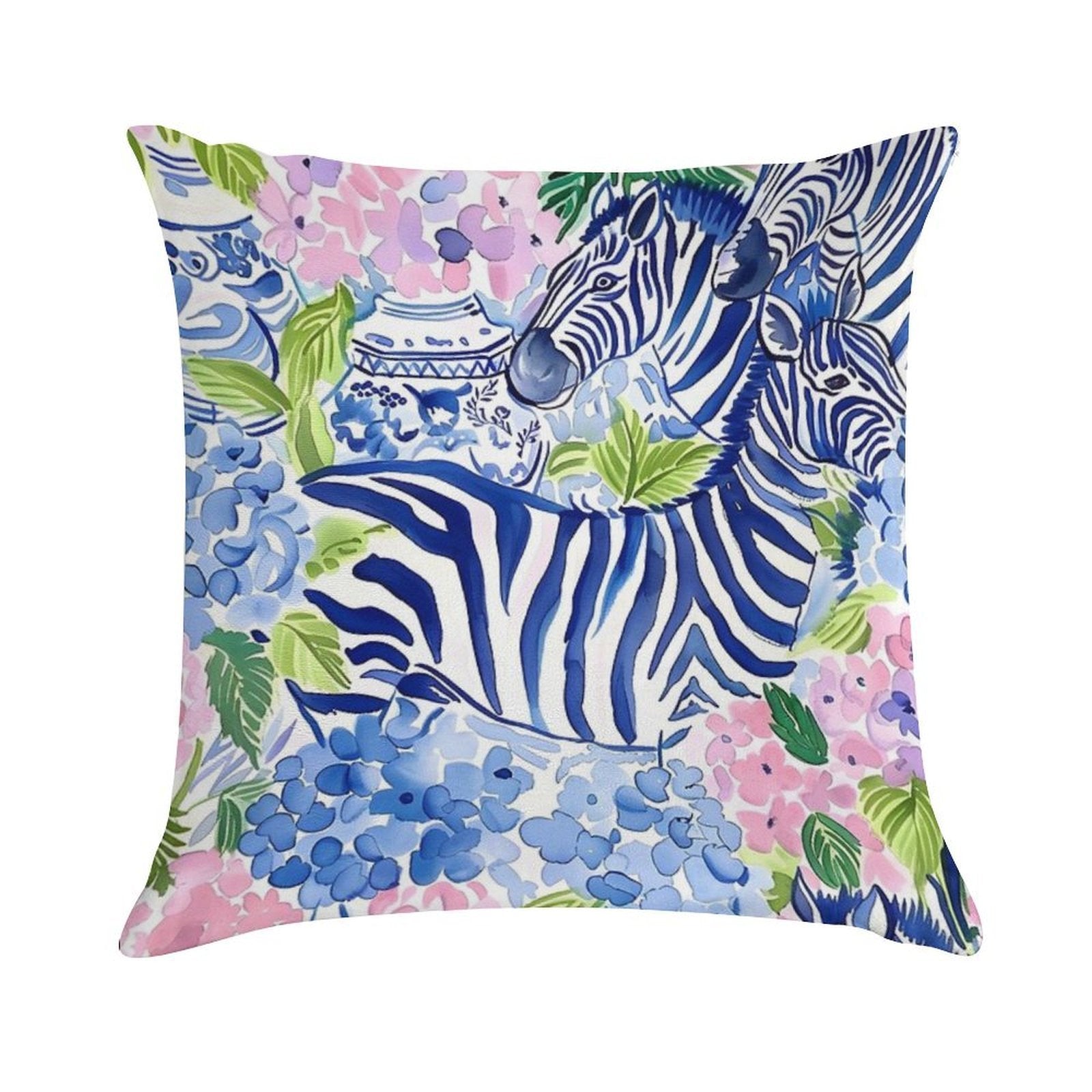Hydrangea in Chinoiserie Jars And Blue Zebras Soft Ultra-Soft Texture Throw Pillow