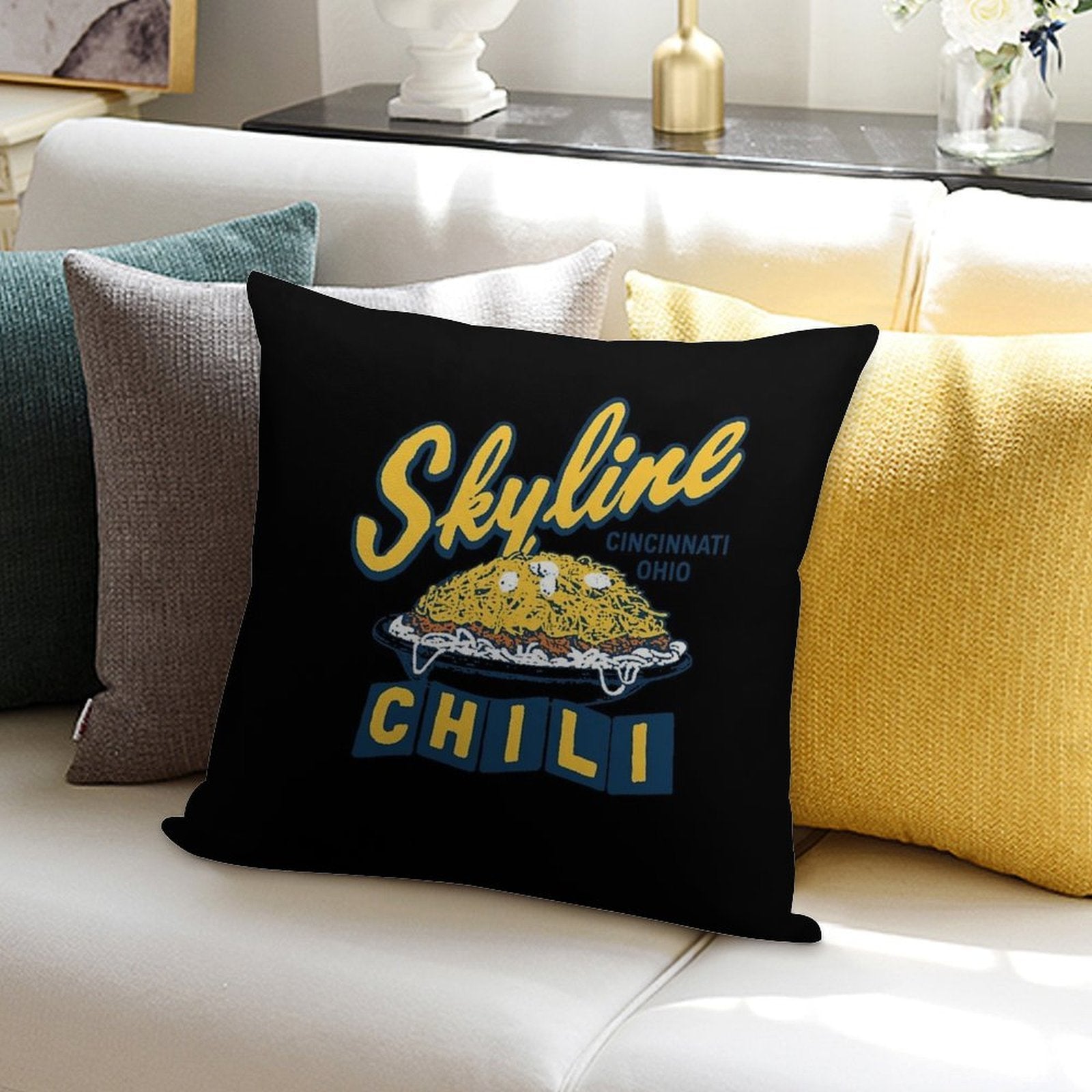 Skyline Chili Cincinnati Soft Durable Construction Throw Pillow