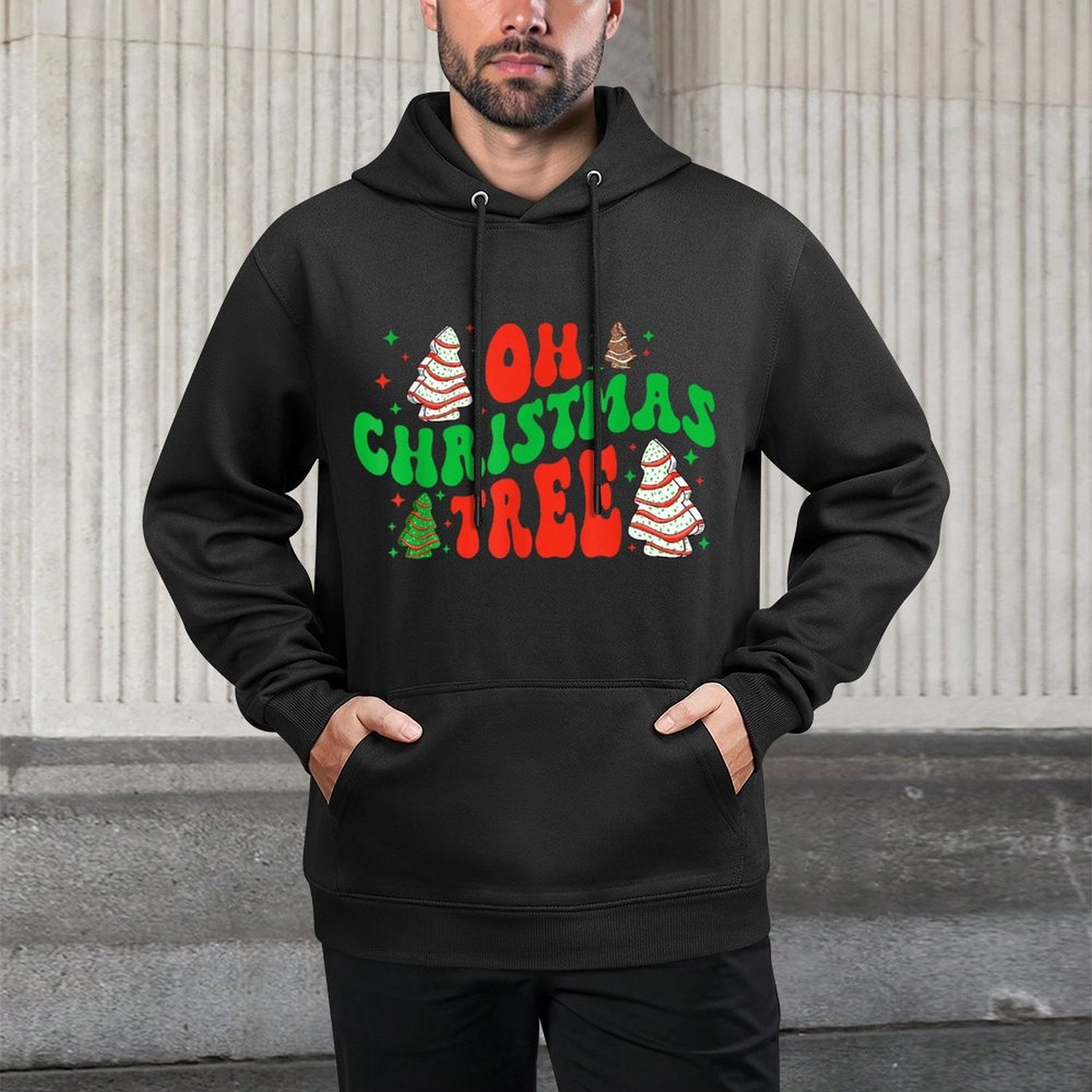 Oh Christmas Tree Xmas Snack Cake Family Pajama Matching Kangaroo Pocket Hoodie