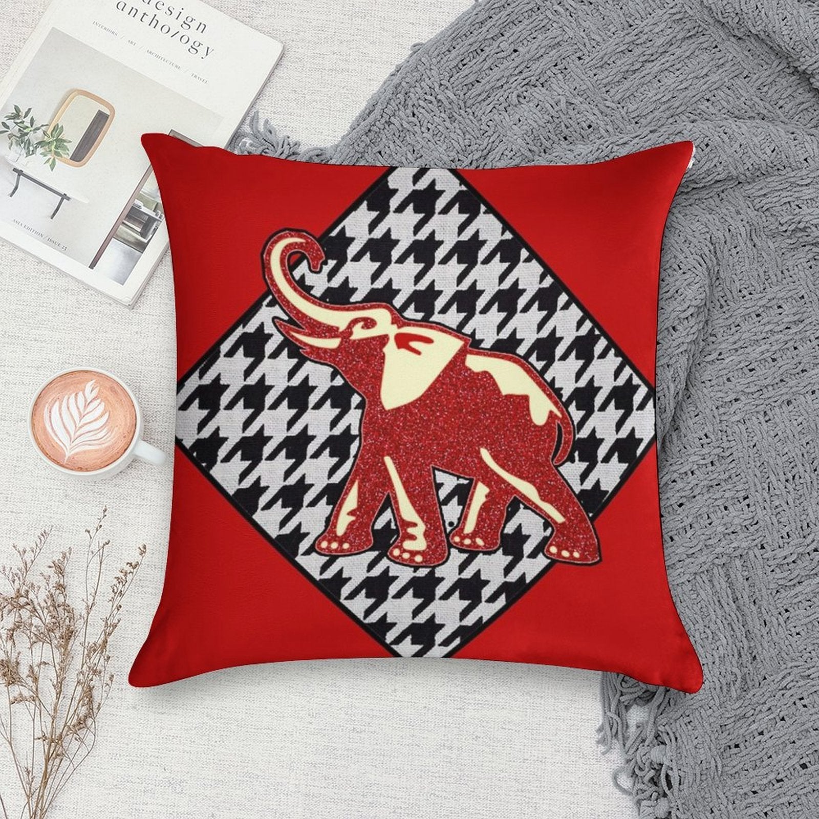 Red Elephant Diamond Soft Shrink-Resistant Throw Pillow