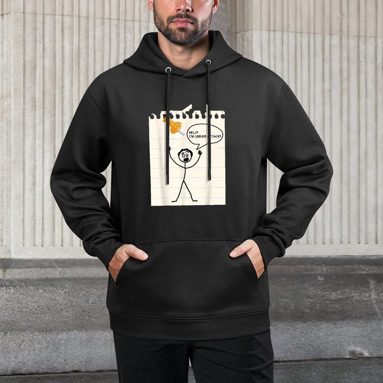 Stick Man Silly Stuff Black for Men - Stick Figure Under A Tack Easy Care Hoodie