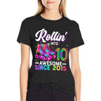 10th Birthday Girl 10 Year Old Roller Skate Skating  Slim-fit Cut T-Shirt