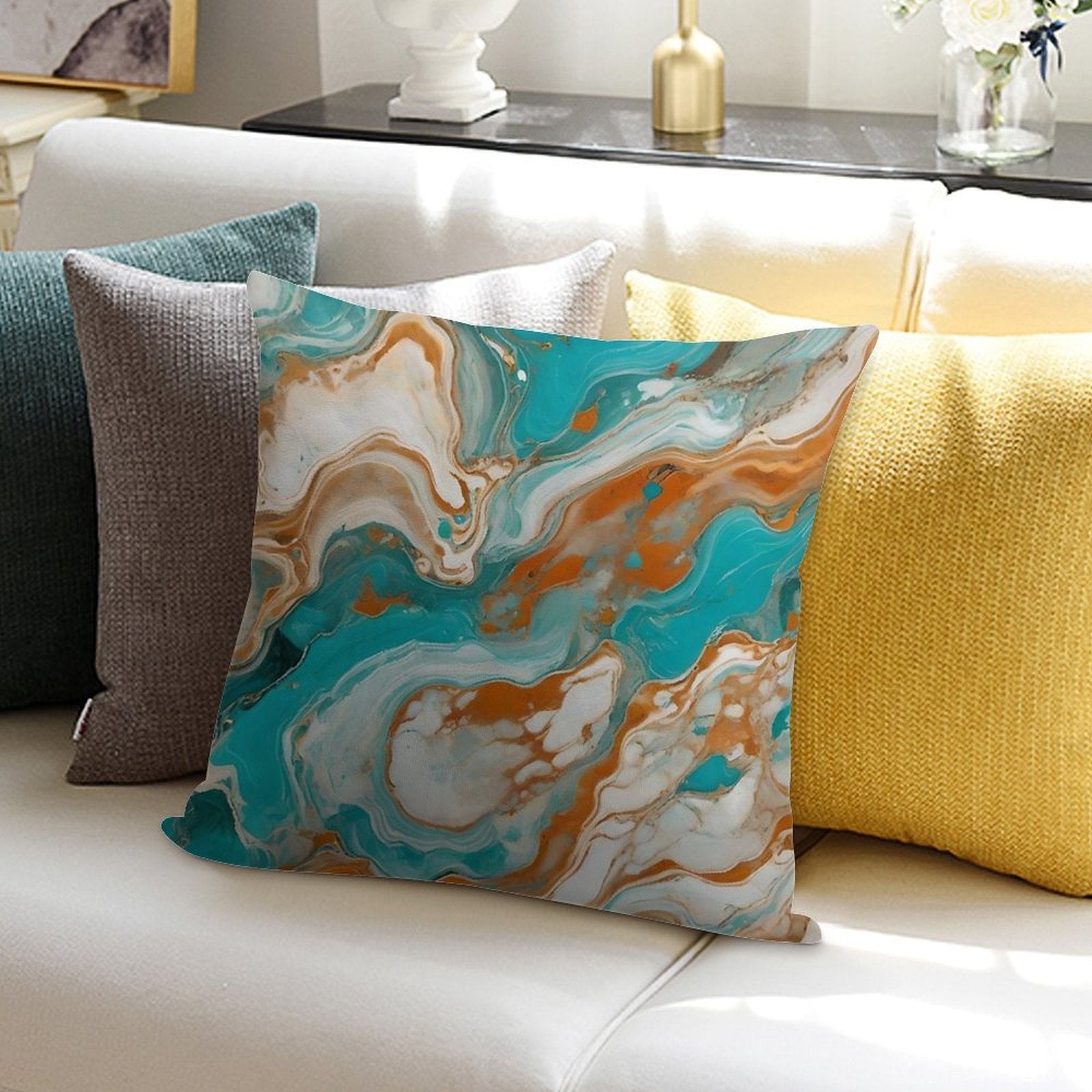 Turquoise Marble Texture With Light Earth Soft Ultra-Soft Texture Throw Pillow