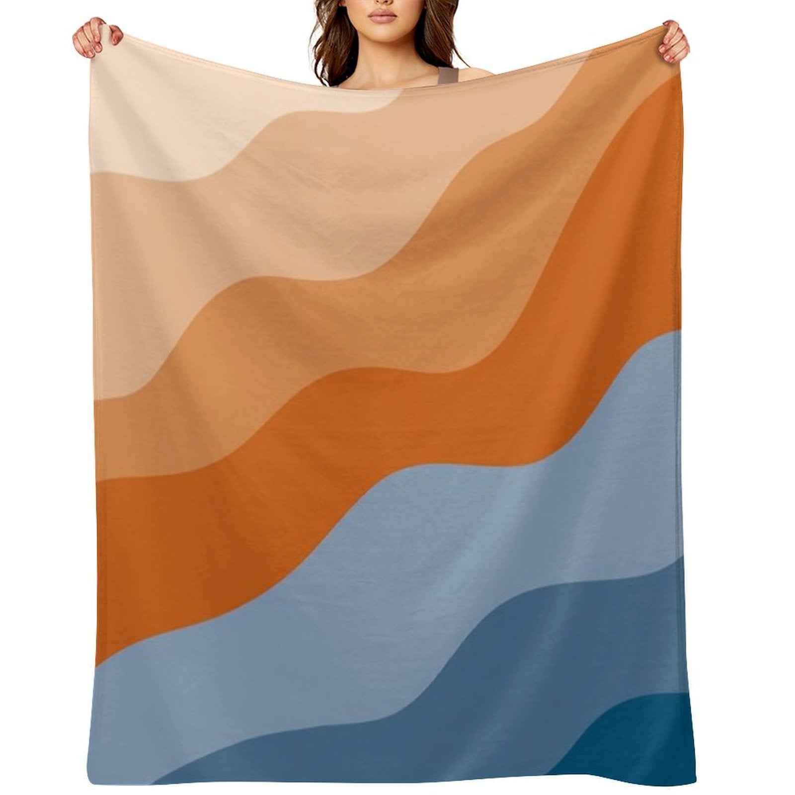 Blue And Orange Waves Sustainable Throw Blanket