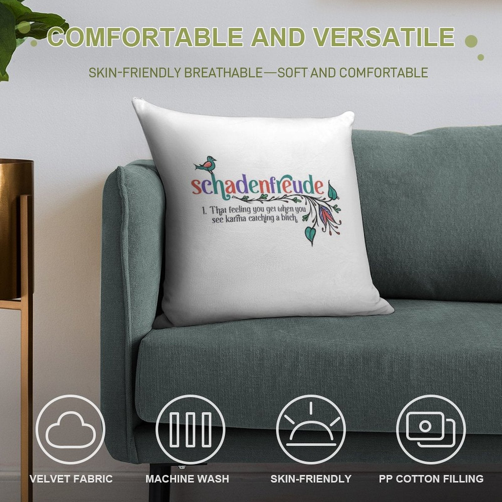 Schadenfreude - Definition with German Folk Flowers Soft Warmth Comfort Throw Pillow