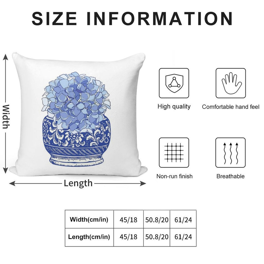 Blue And White Vase with Blue Hydrangeas Soft Hidden Zipper Throw Pillow