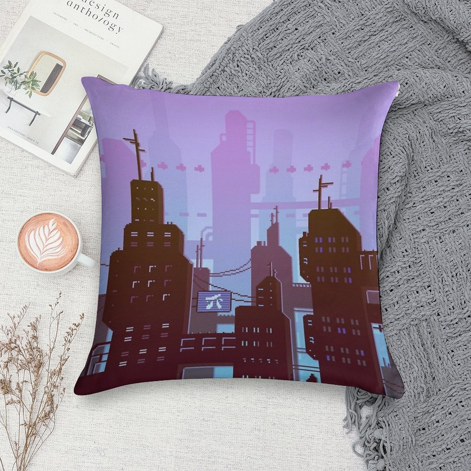 Future Night Skyline Soft Ultra-Soft Texture Throw Pillow