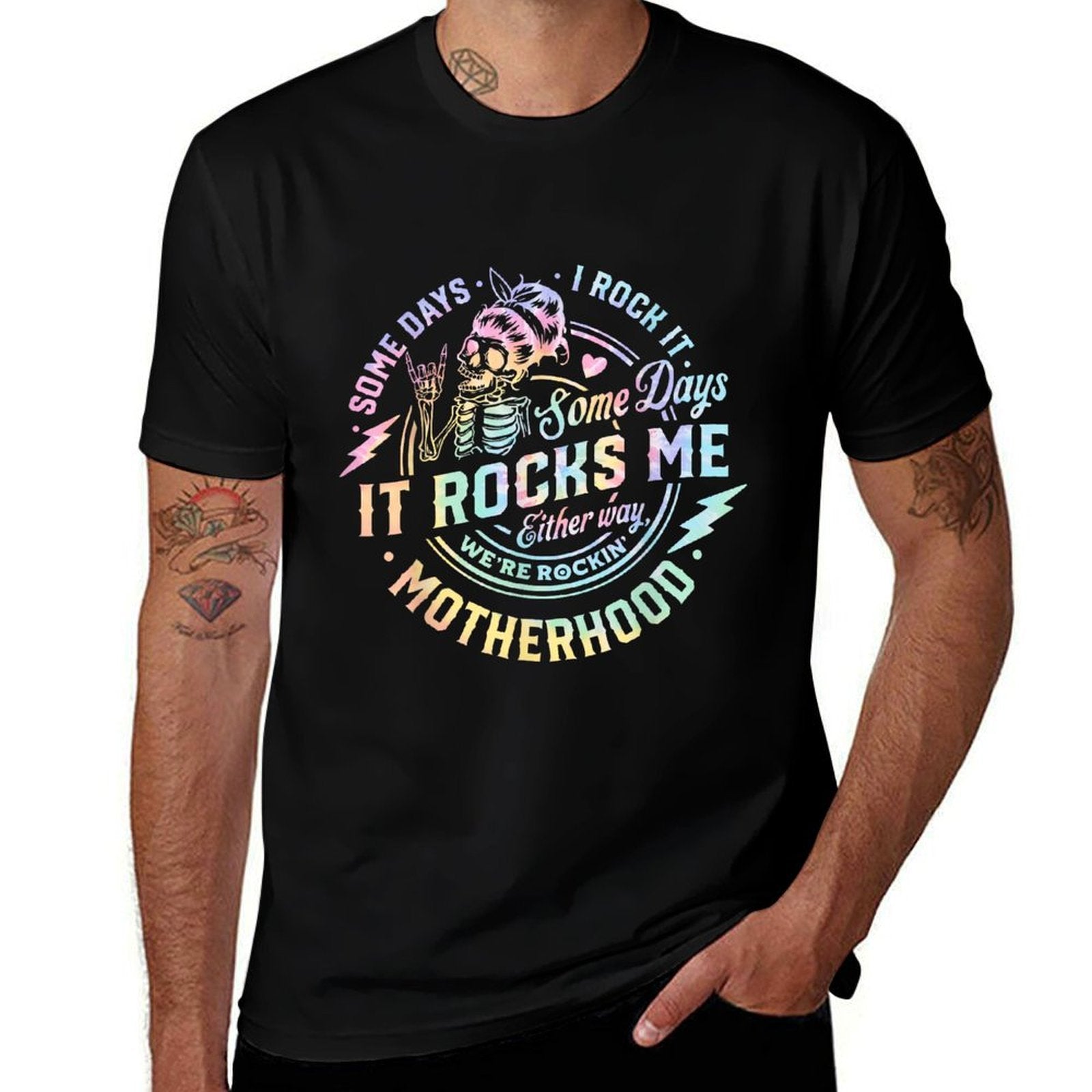 Some Days I Rock It Some Days It Rocks Me Tie Dye Skull Mom  Trendy Pattern T-Shirt