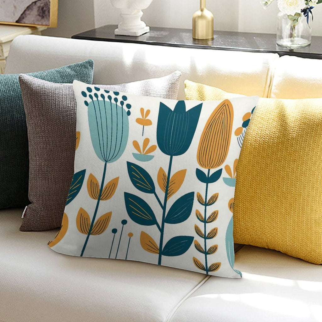 Yellow And Blue Leaves Soft Short Plush Fabric Throw Pillow