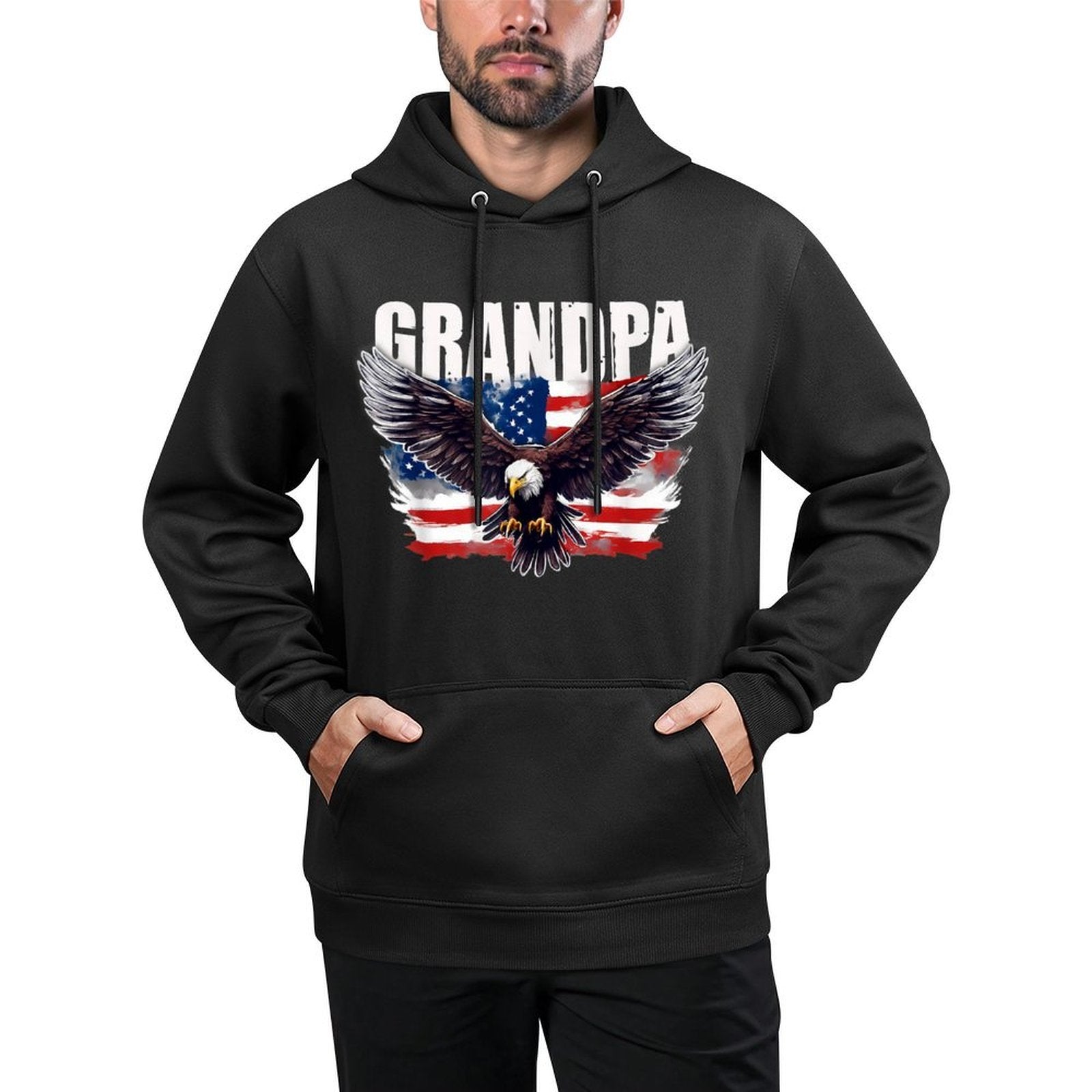 Grandpa USA with Eagle Patriotic 4th of July Grandpa Shrink-Resistant Hoodie