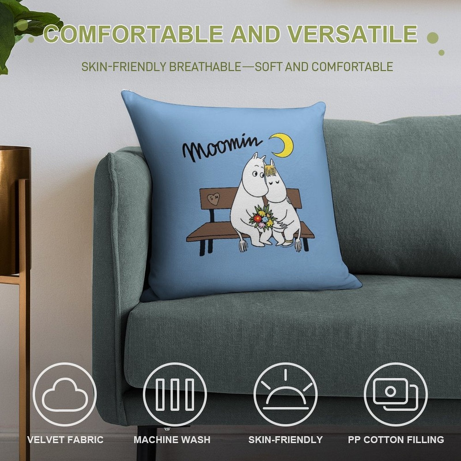 Moomin Moomintroll Snorkmaiden On Bench Soft Skin-Friendly Throw Pillow