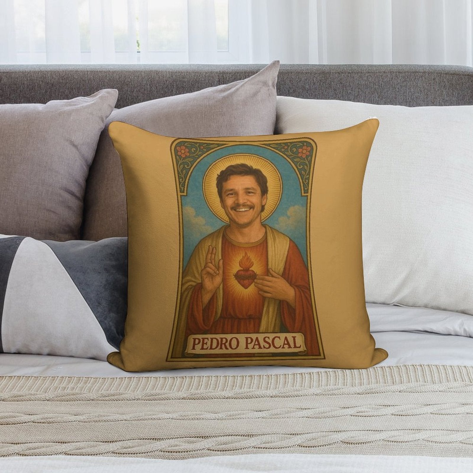 Saint Pedro Pascal – Protector of Chaotic Good Vibes Soft Hidden Zipper Throw Pillow