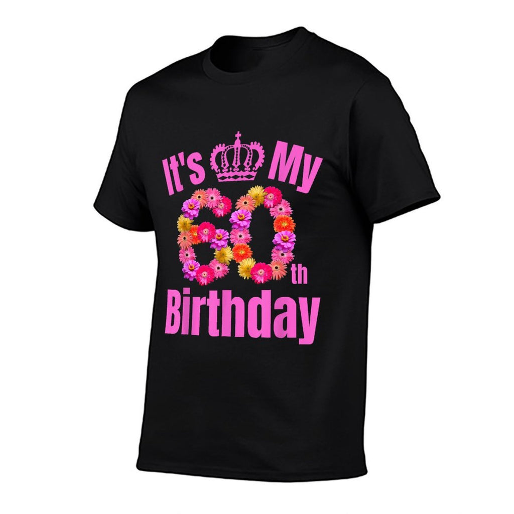 60 Year Old Birthday Flower Birthday Its My 60th Birthday  Ribbed Collar T-Shirt