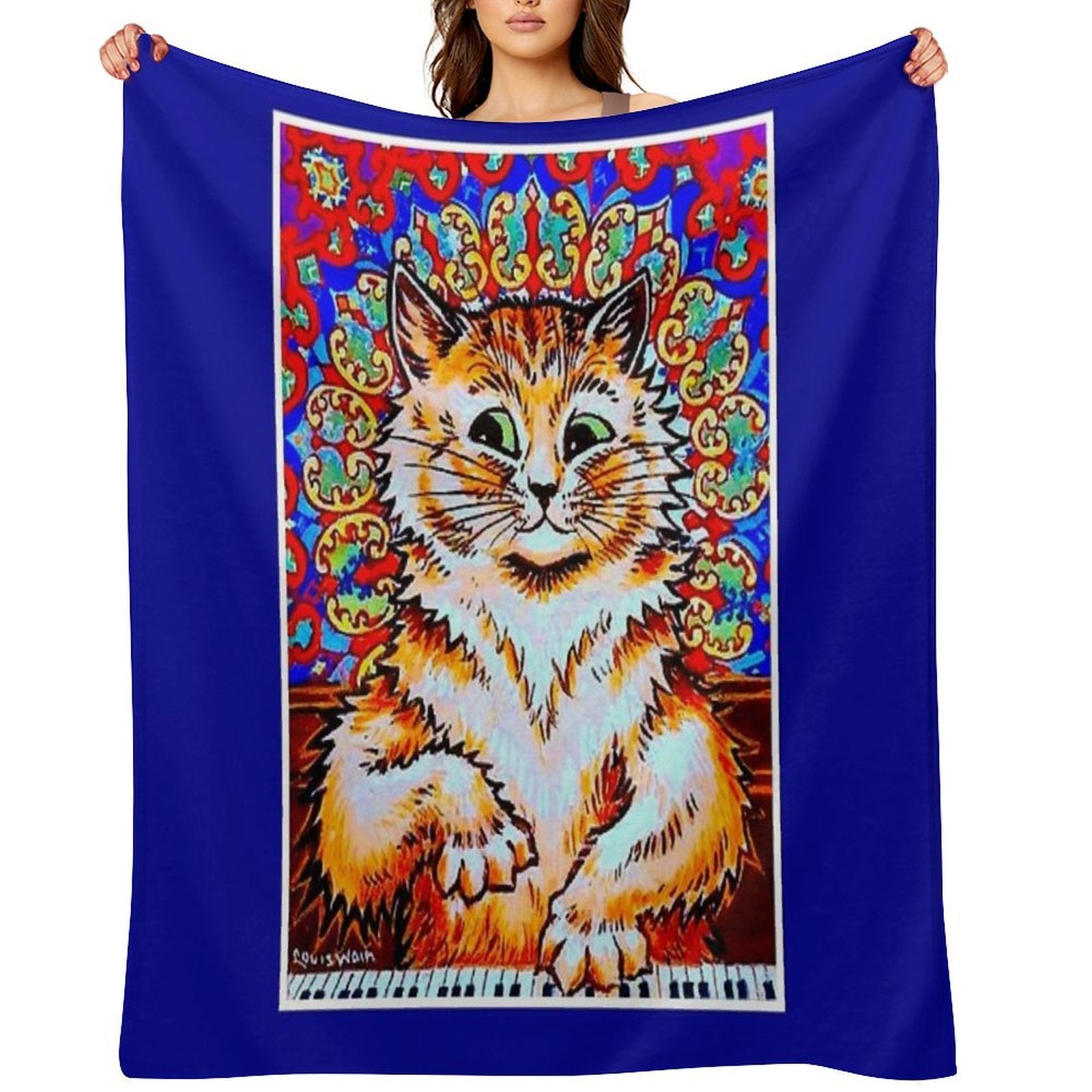 CAT PLAYING A PIANO  Vintage Psychedelic Abstract Louis Wain Print Wrinkle-free Throw Blanket