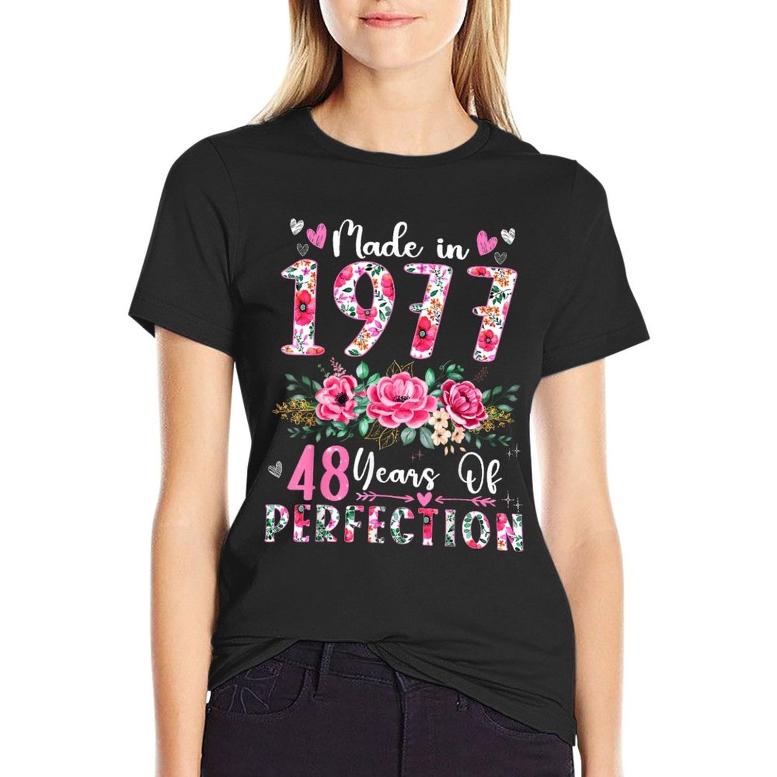 48 Year Old Made In 1977 Floral 48th Birthday Women  Relaxed-fit T-Shirt
