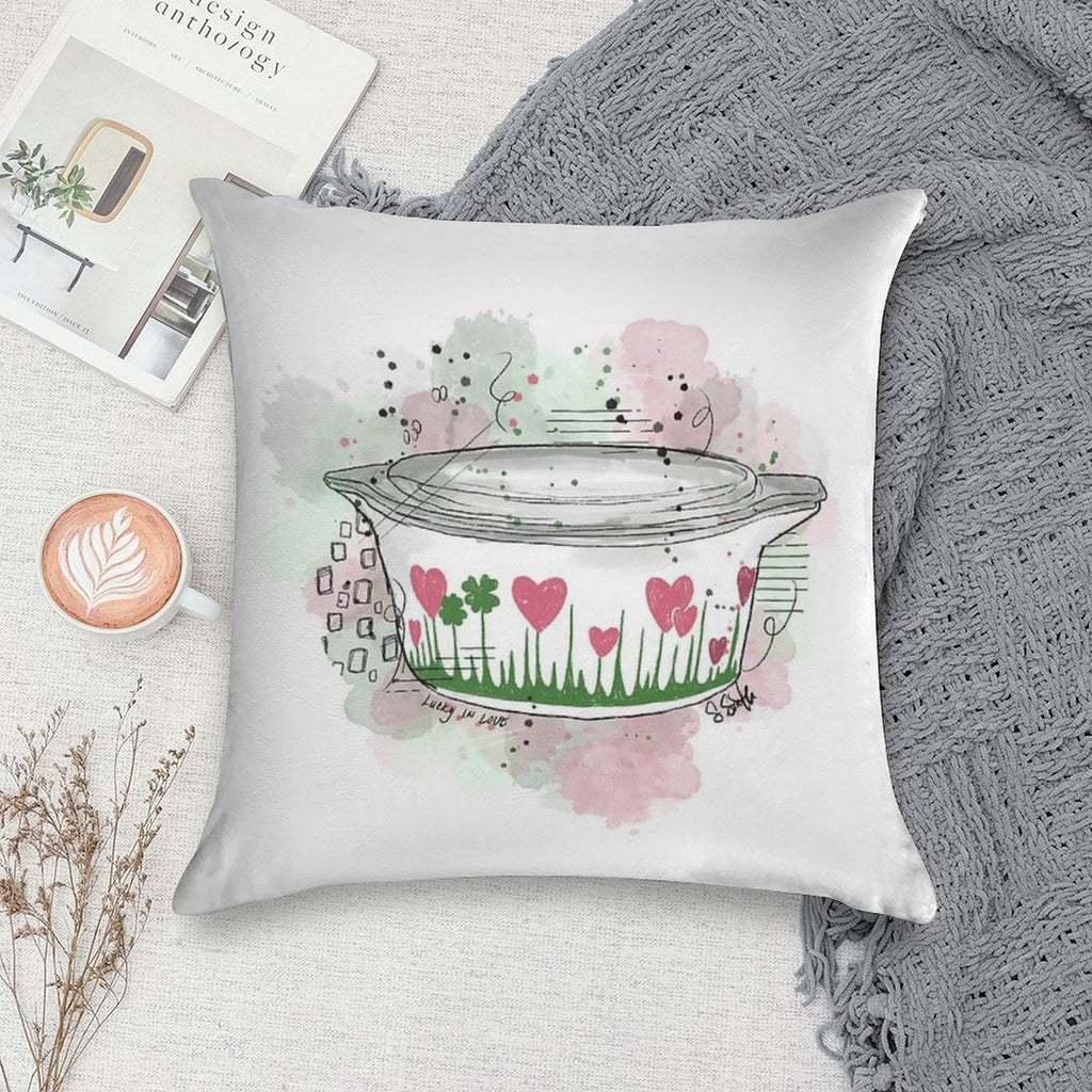 Vintage Pyrex Lucky In Love Bowl Soft Reinforced Edging Throw Pillow
