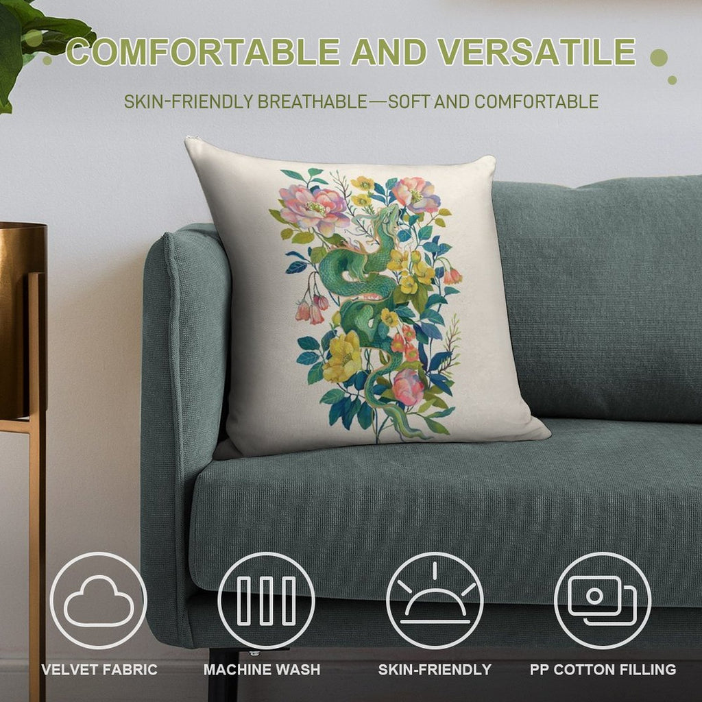 Floral Dragon Soft Bedroom Essential Throw Pillow