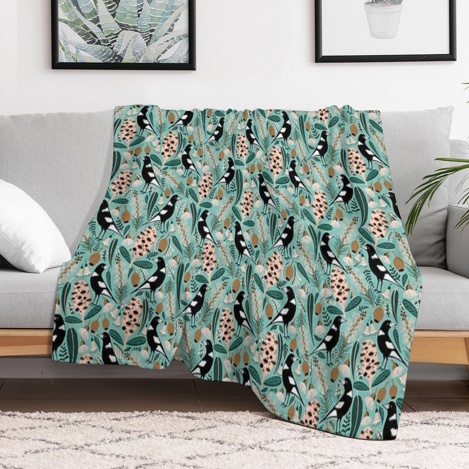 Australian Bush Magpies Wrinkle-free Throw Blanket