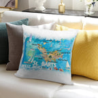St Barts Antilles Illustrated Caribbean Map with Highlights of West Indies Island Dream Soft Bedroom Essential Throw Pillow
