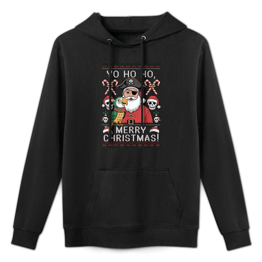 Ugly Christmas Sweater Yo Ho Ho Fun Merry Xmas Santa Pirate Shape Retention Hoodie