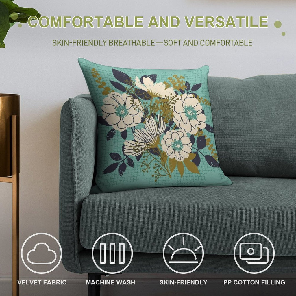 Floral Bouquet ~ on Turquoise Soft Multiple Sizes Throw Pillow
