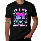 21st Birthday, Girl 21 Years, Butterflies And Number 21  Quick-drying T-Shirt