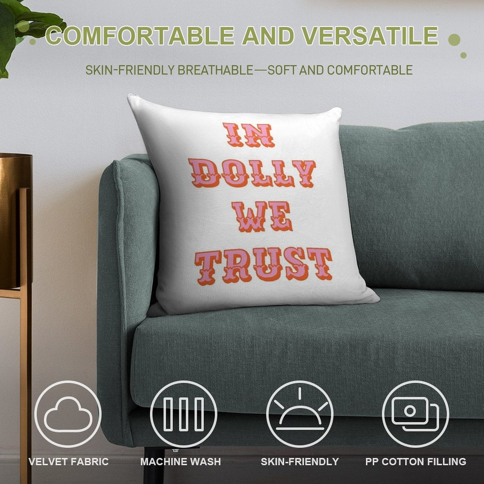 In Dolly We Trust-Dolly Parton Soft Warmth Comfort Throw Pillow