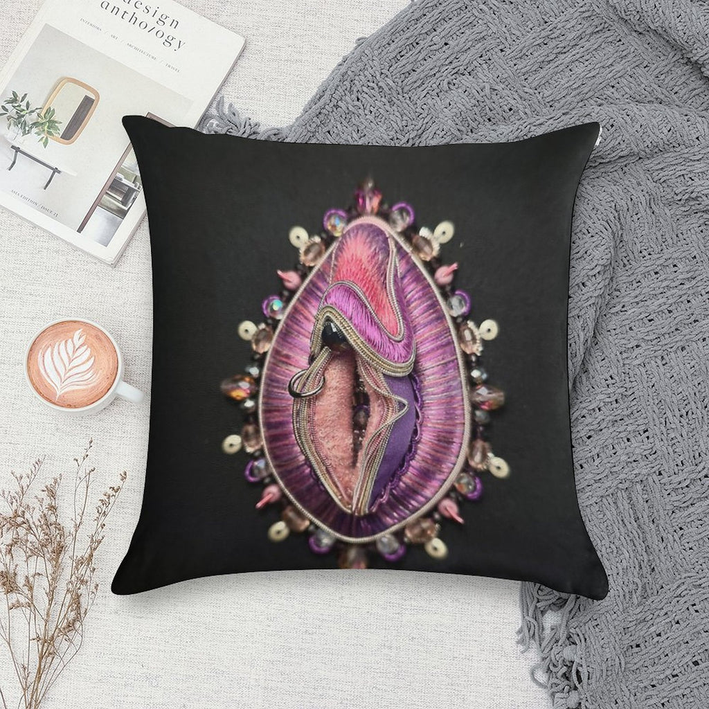 Purple Hand Embroidered Vulva Sculpture Soft Decorative Cover Throw Pillow